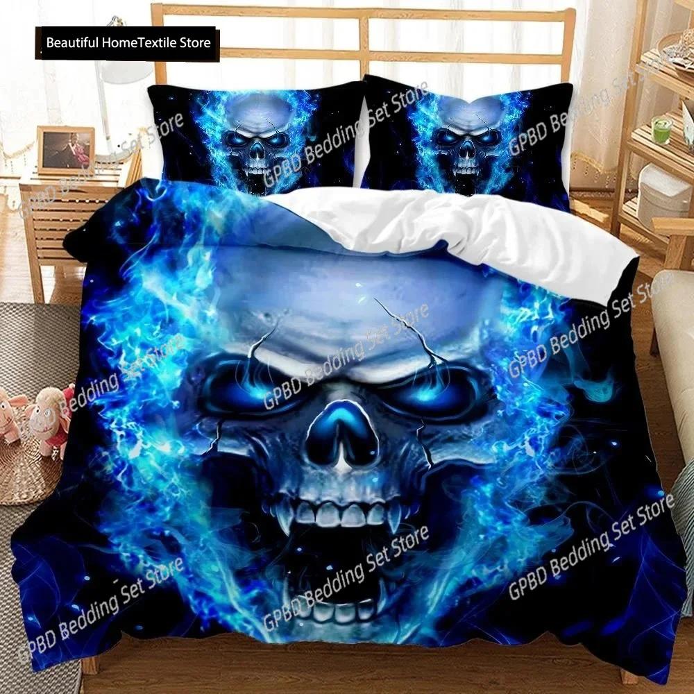 Skull Duvet Cover Set Halloween Men Horror Gothic Comfortable Duvet Quilt Cover Pillowcase Bedding Set Decoration Home Textile