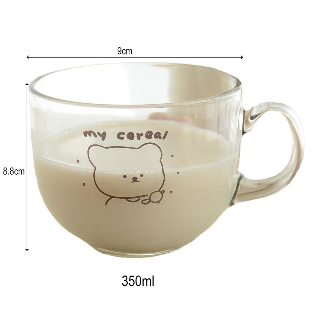 

300 мл стеклянные чашки с принтом медведя, кофейные кружки для завтрака, овсянки, чая, напитков, молока, воды, кружка с ручкой для домашнего офиса, кофе, молока, кружка 300ml