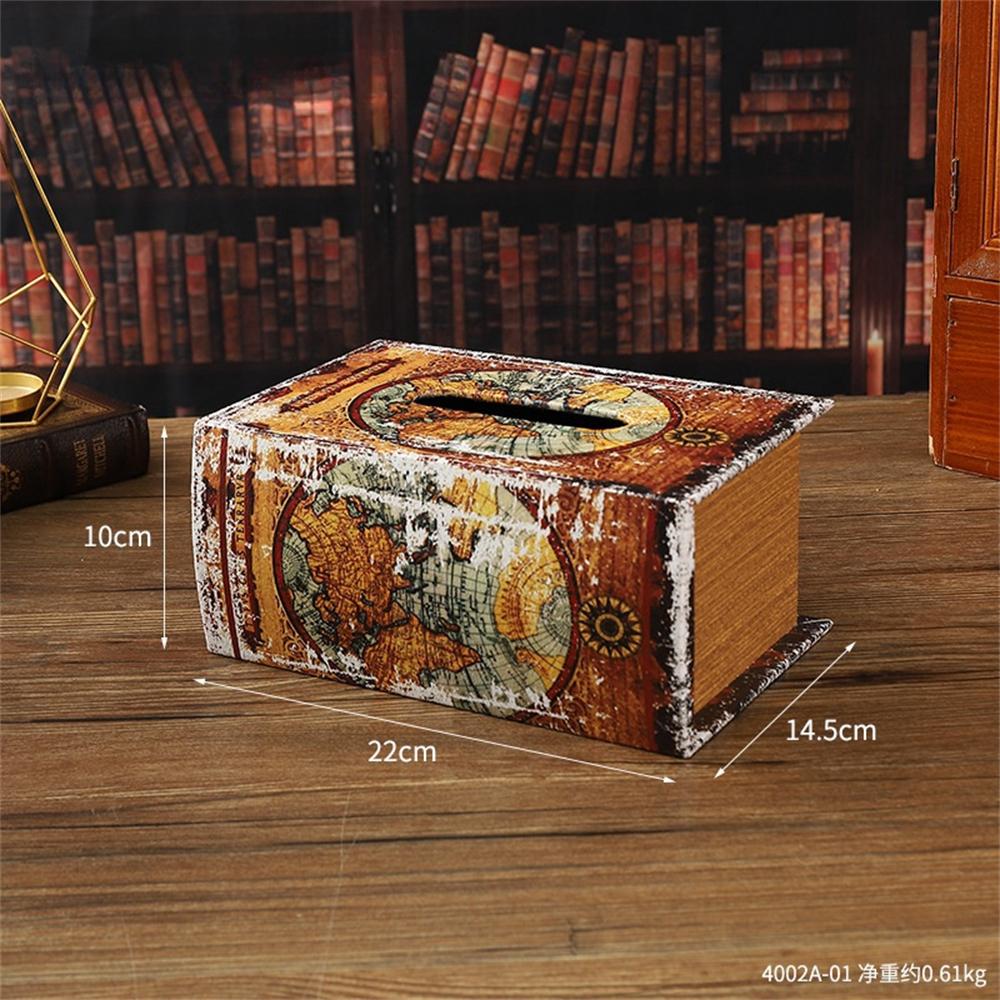 Retro European Simulation Book Tissue Box Wooden Coffee Table Napkin Storage Box Living Room Decoration Leather Tissue Organizer
