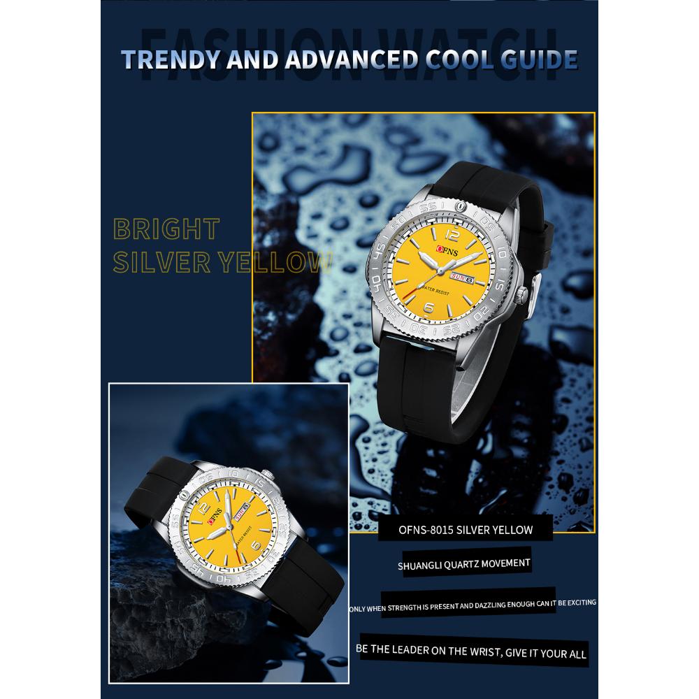 OFNS New Fashion Color Dial Men's Quartz Watch Outdoors Casual Waterproof Clock Silicone Sports Business Dress Men Watch