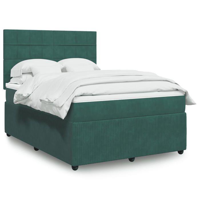 VidaXL Slat Bed Base and Mattress Dark Green 160x200cm Velvet, Bed, Platform Bed, Panel Bed, Furniture of 3294685