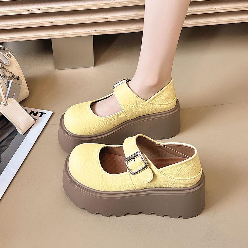 Platform Mary Jane Women's Shoes 2025 New Summer Fashion Single Shoes One-word Buckle with Muffin Sole Women's Shoes