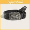 Leather Rivet Decor Punk Belt With Alloy Buckle And Eagle Pattern For Casual