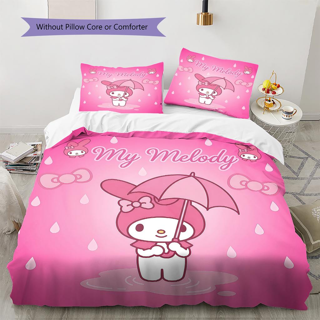 My Melody Pink Pattern Bedding,Quilt Set Quilt Cover Pillowcase Home Birthday Gift(1 * Duvet Cover + 2 * Pillowcase, Without Core)