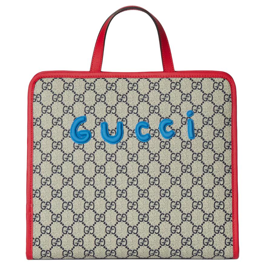Gucci Torebka Tote z Nadrukiem Niedźwiedzia GG Supreme Torebki Tote dla Dzieci Beżowy Niebieski Czerwony 605614-FAER7-8457