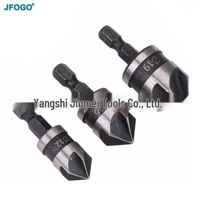 3-Piece Hex Shank 90° Countersink Bit Set - Five-Flute High Carbon Steel for Woodworking.
