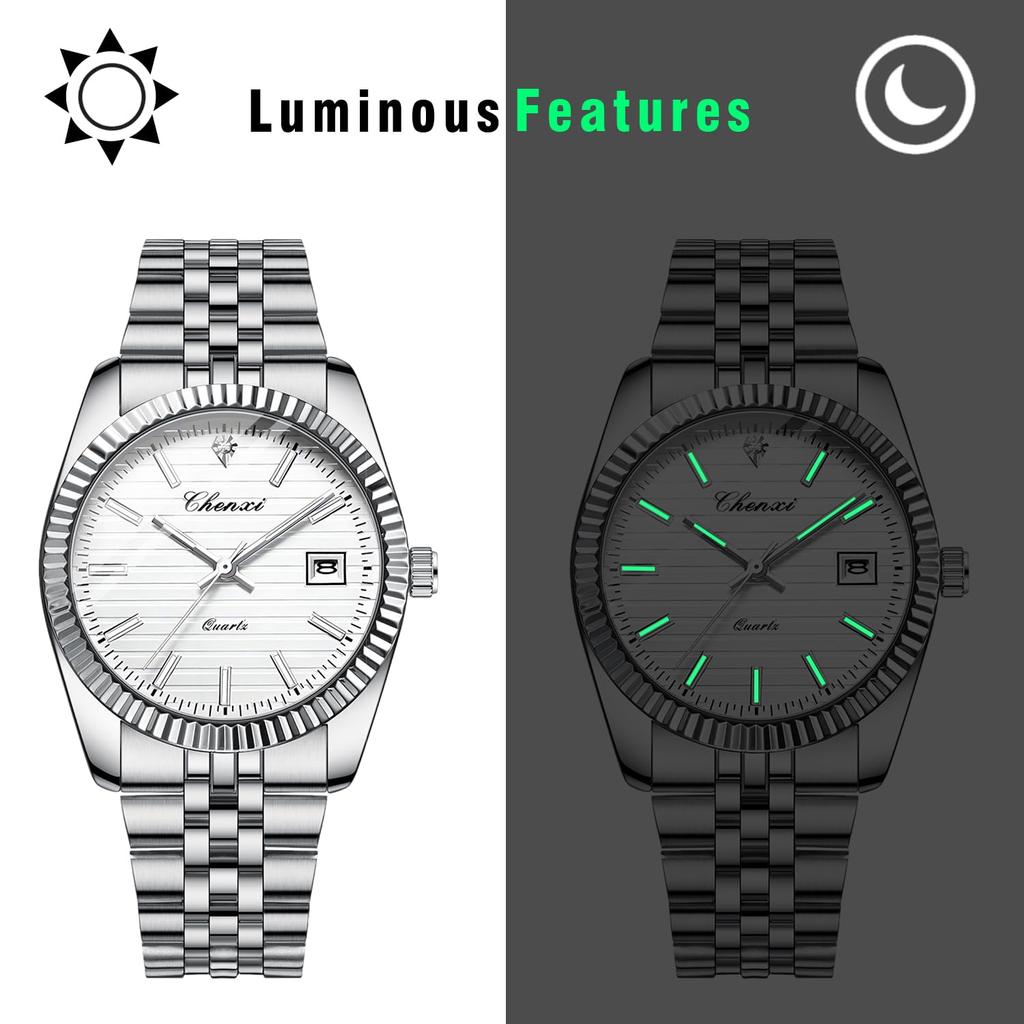 Watch with 3D Cut Stainless Steel 3ATM Water Date Luminous Adjustable Analog Quartz Durable for Business and Casual Wear Perfect for or as a Keepsake