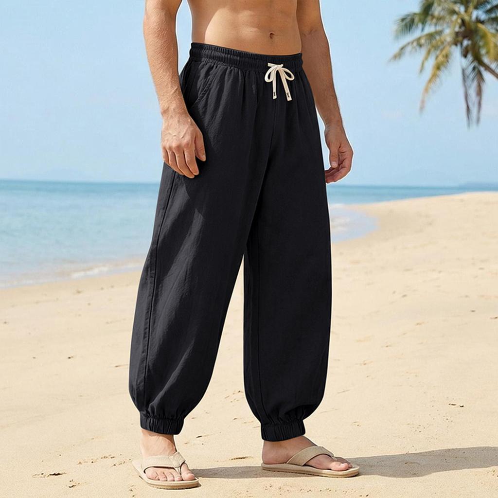 Men's Cotton-Linen Summer Straight-Leg -Color Casual Trousers