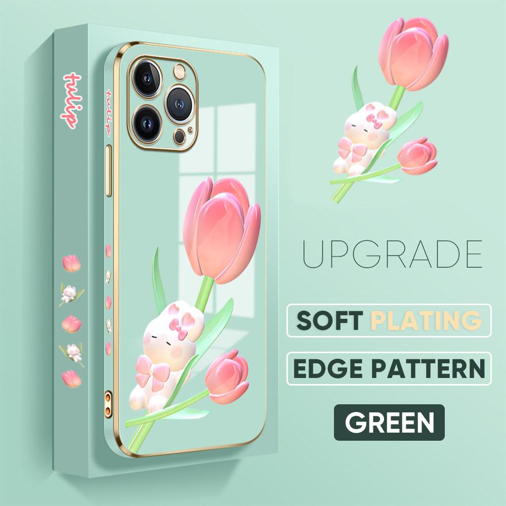 For iPhone 16 15 Max Samsung S24 S23 Plus A15 A35 A53 A73 Xiaomi 11T 12T 13T Redmi 13C Cute Rabbit Flower Design Soft TPU Phone Case