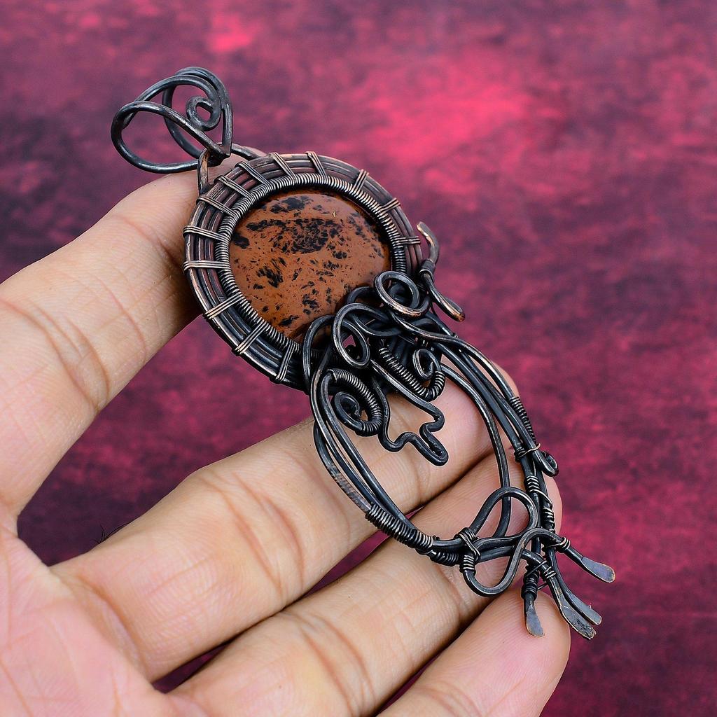 Mahogany Obsidian Pendant Handmade Gemstone Pendant Copper Wire Wrapped Jewelry