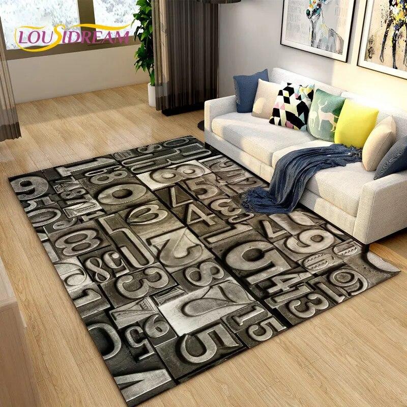 3D Letter Number Retro Nostalgia Area Rug,Carpet Rug for Living Room Bedroom Sofa Doormat,Kids Play Crawling Non-slip Floor Mat