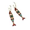 1 Pair Ethnic Inspired Fish and Tassels Design Enamel Earrings Long Hoop Style for Women Sturdy Alloy Gold Plated Jewelry