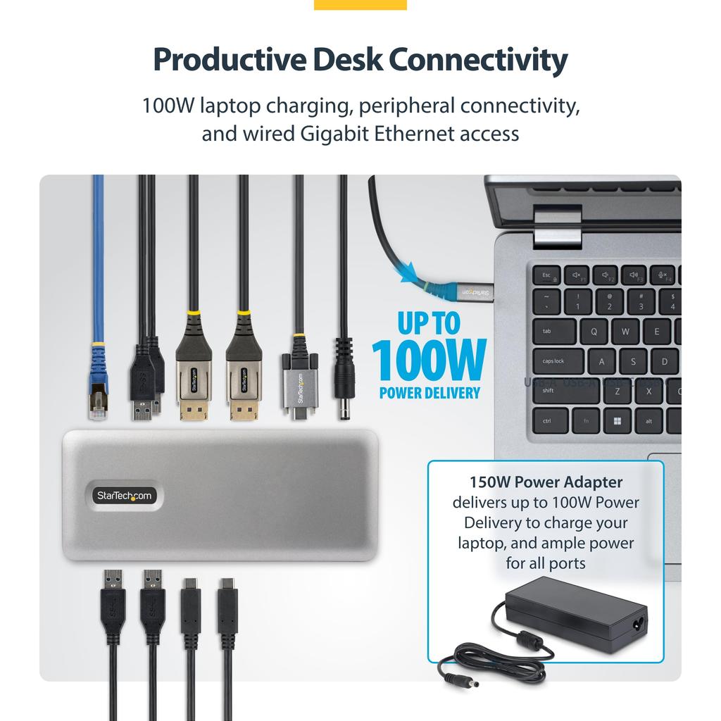 StarTech Docking Dual USB für Windows USB-C Station, Monitor, 4K60Hz, DP, 100W, Hub, LAN, (201N-USBC-DOCK)