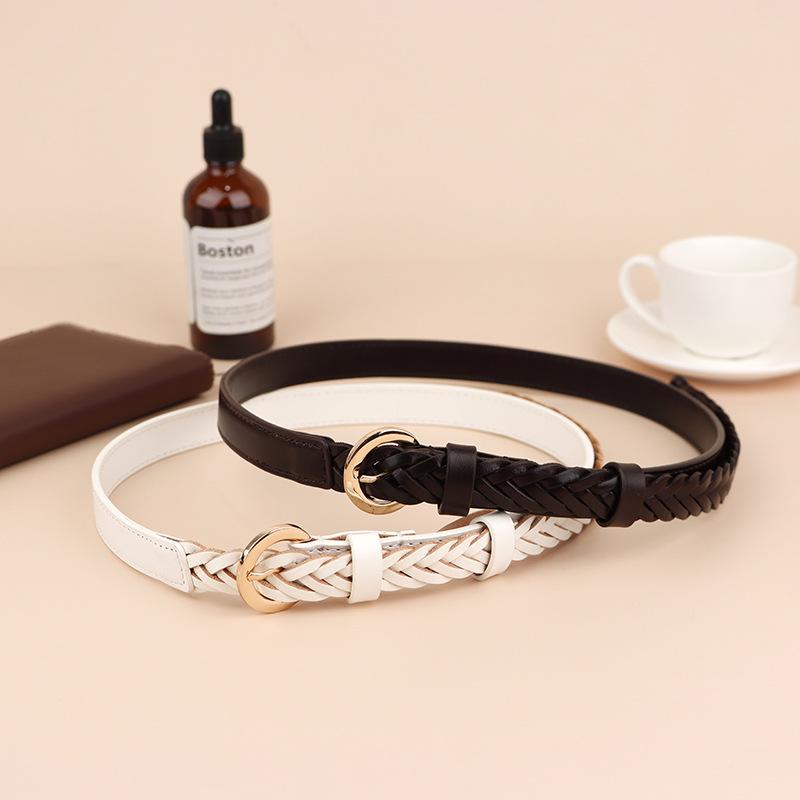 Meier Italian top grain leather belt, double-sided hand-woven women's pant belt, full grain genuine leather waistband