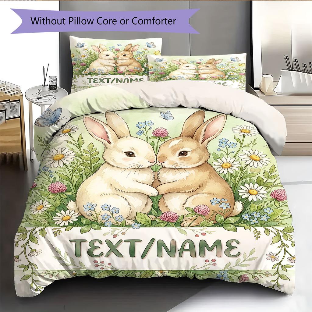 Custom Name,Watercolor Twin Woodland Animal Pattern Bedding Home Decoration Birthday Gift ( 1 duvet cover + 2 pillowcase, without core),fan merchandis