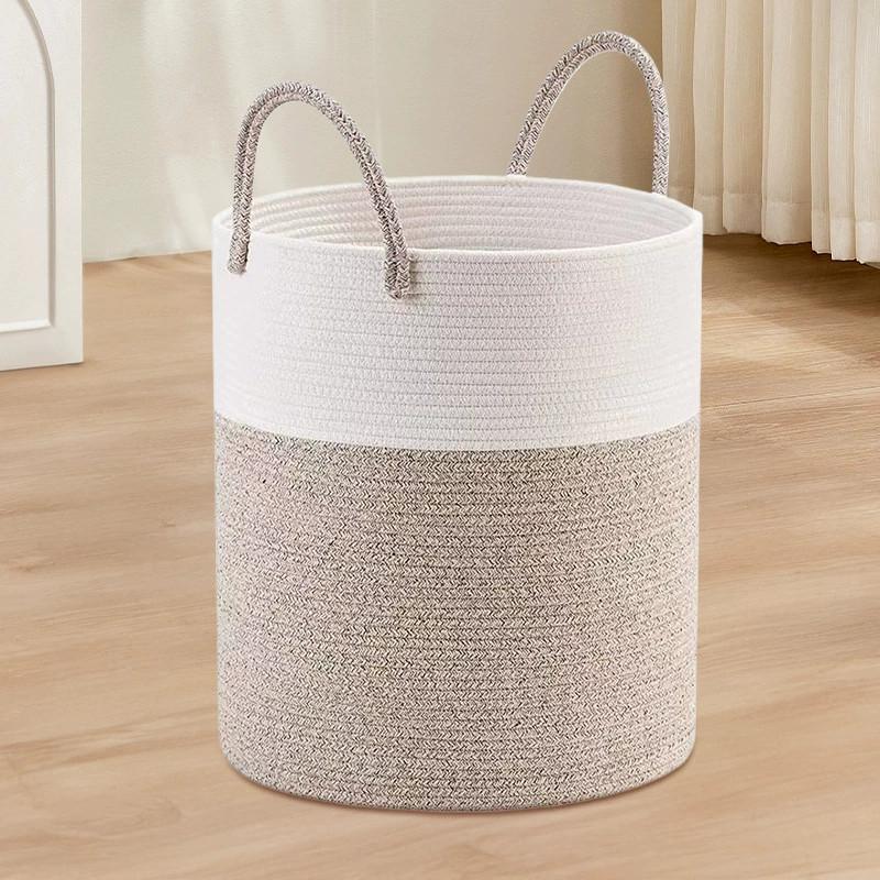 Rope Woven Cotton Storage Basket With Handles For Dirty Clothes Storage Home Use