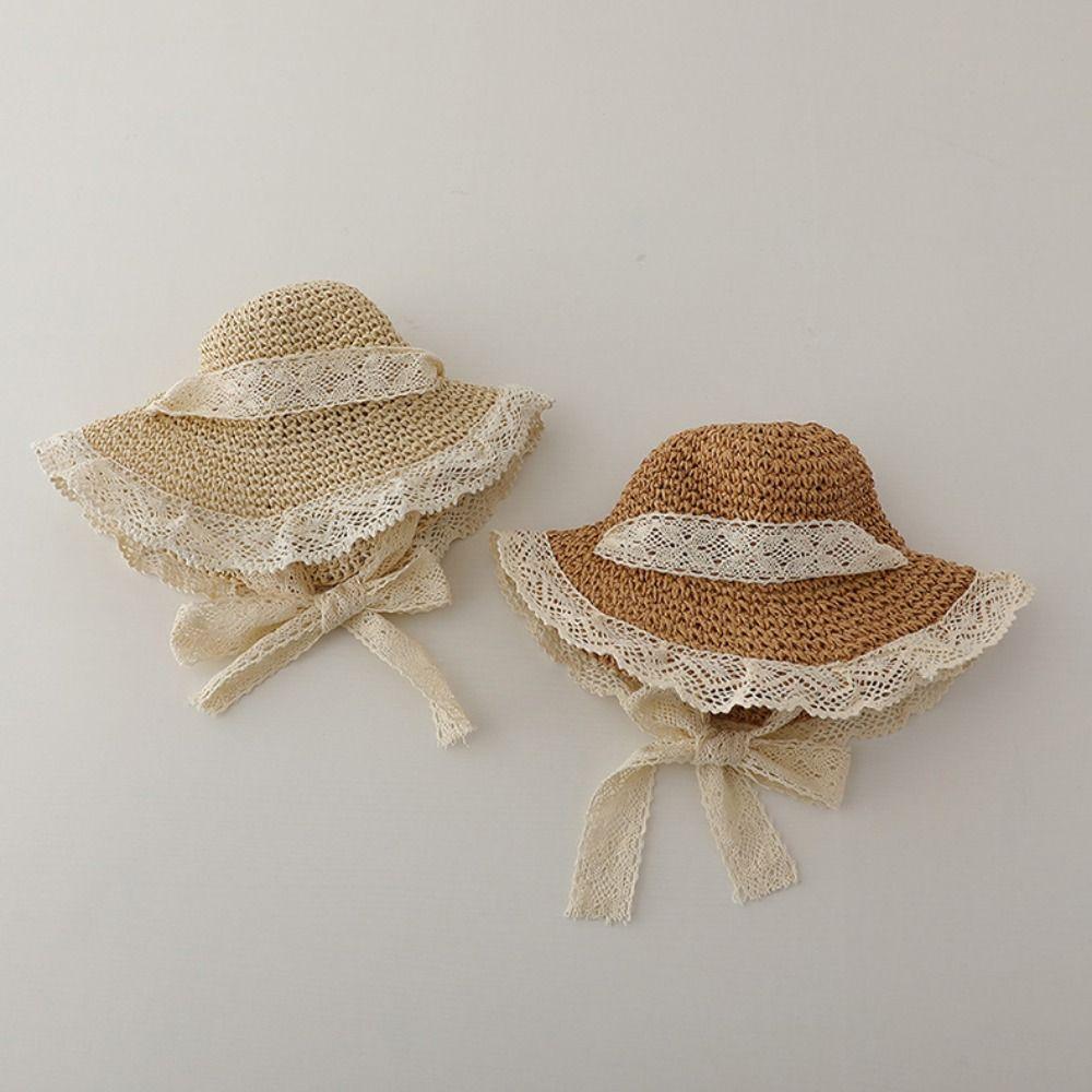 Lace Up Children Straw Sun Hat Shading Hat Anti-UV Sun Hat Cartoon Sunshade Hat Korean Style Foldable Children's Visor Hat