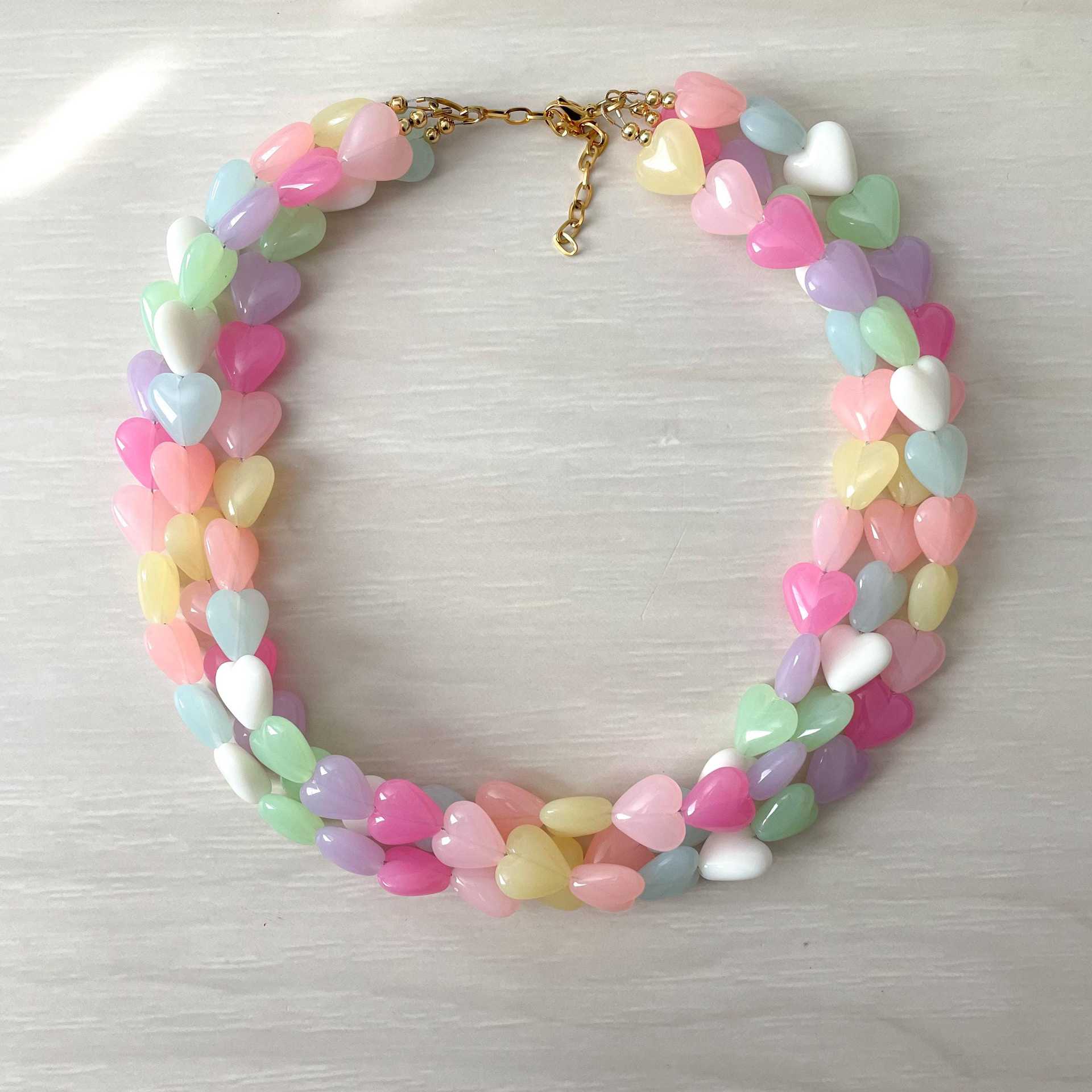 

European and American macaron rainbow love bead necklace for women, sweet dopamine collarbone chain, versatile necklace for spring and summer