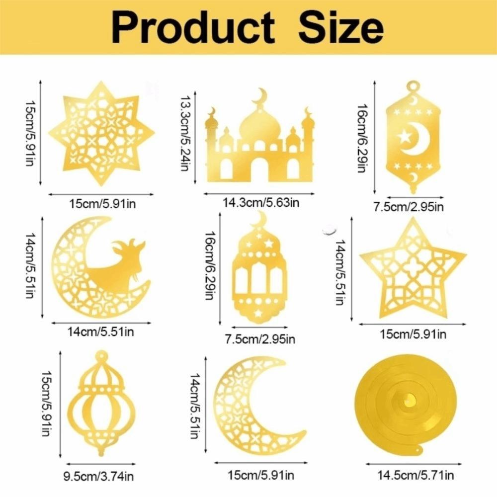 A Set Gold Black Ramadan Decorations Traditional Elegant Design Islamic Ornaments Crescent Moon Party Hanging Supplies