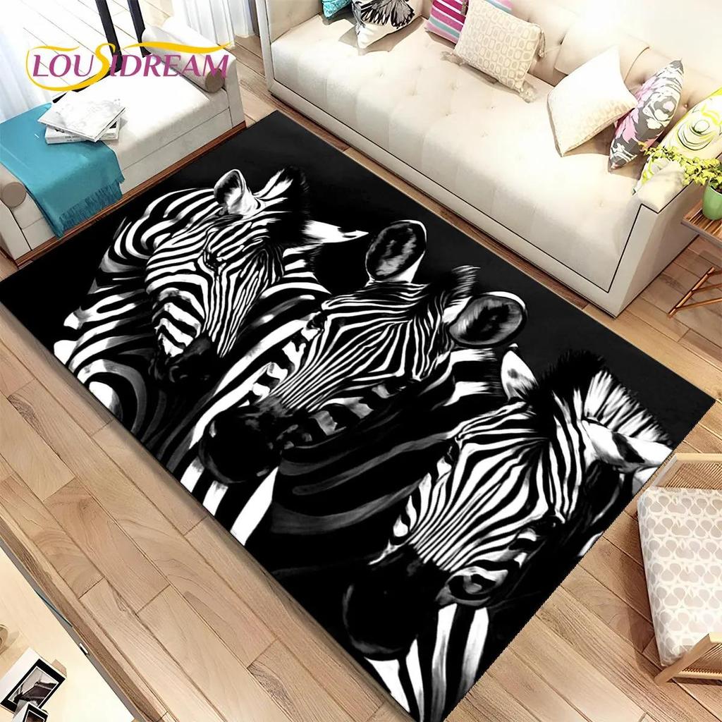 Velký kobereček Zebra Wild Animal Area,Koberec do obývacího pokoje Ložnice Kuchyň Dekorace rohožky,Dětská hrací protiskluzová podložka na podlahu