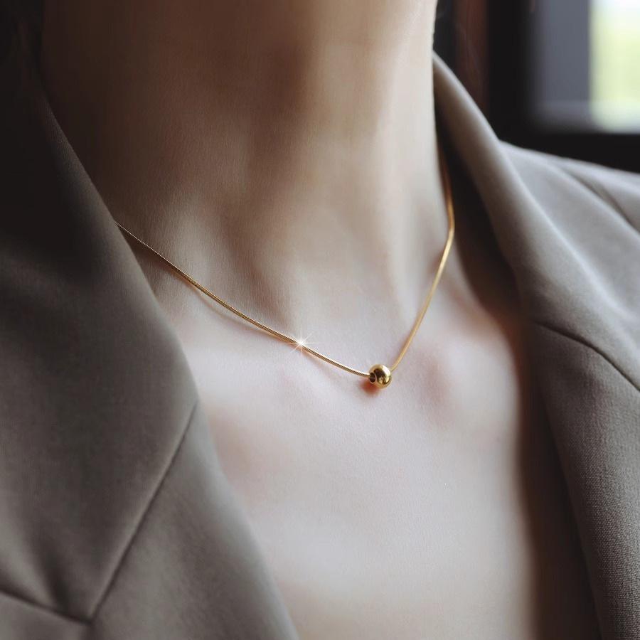Women's Titanium Steel Clavicle Chain Necklace with Gold Bead Pendant - Non-Fading, Make a Wish, Shine Bright.