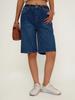 Puffanpop Women's High Waisted Non-Stretch Denim Bermuda Shorts - Dark Wash Wide Leg Loose Fit Casual Summer Shorts