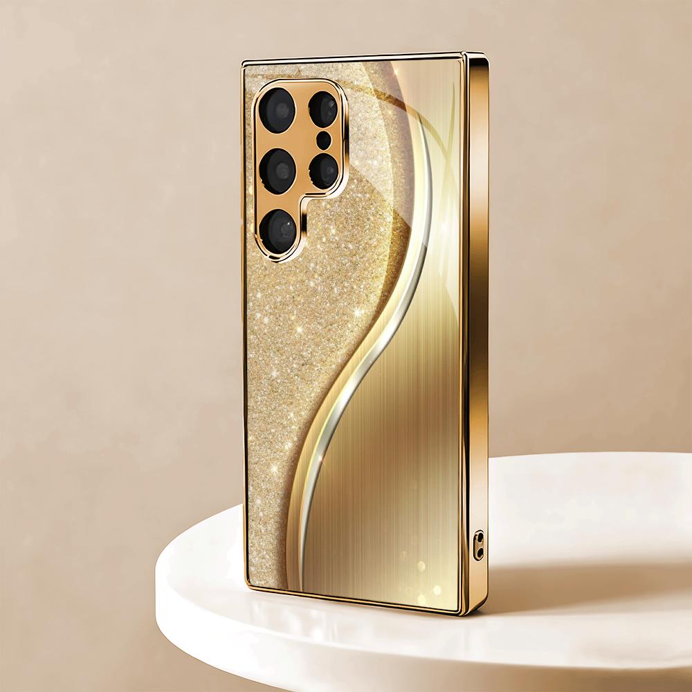 Minimally textured gold plated glass phone case suitable for Samsung Galaxy S26 S25 S24 S23 S22 S21 S20FE/Ultra/Plus5G anti drop