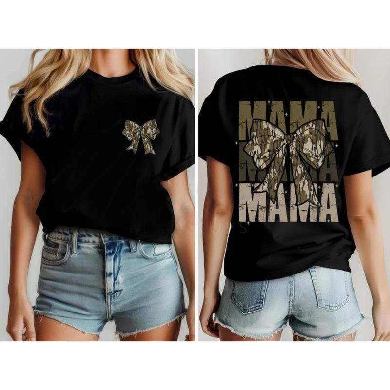 Mama Camo Coquette Bow Shirt, Old School Camo Shirt, Girls Camo Bow Tee XS