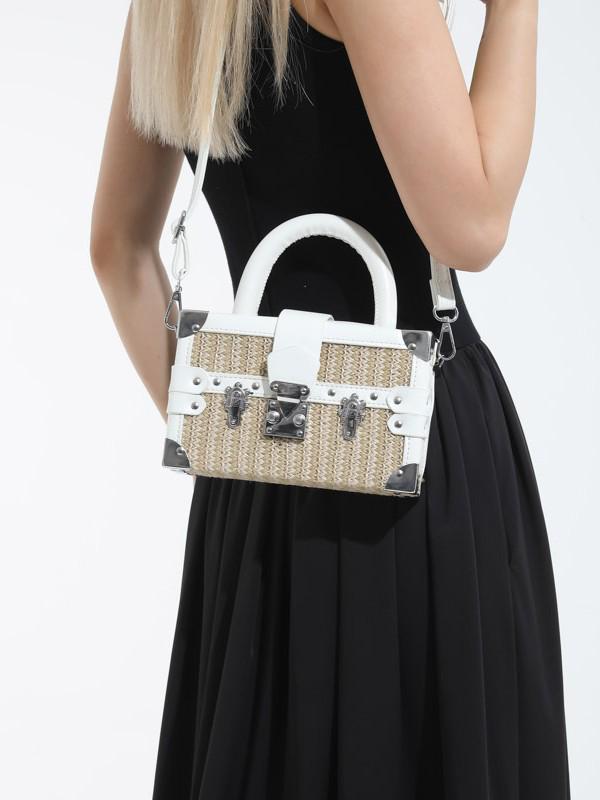 2025 Fashion Rivet Woven Straw Handbag - Versatile Trendy Shoulder & Crossbody Beach Bag
