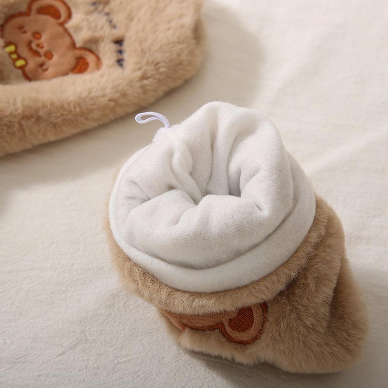 Cartoon Gloves Women's Autumn and Winter Fleece Thickened Casual Windproof Cute Tea Tea Bear Warm Plush Full Finger Hanging Neck