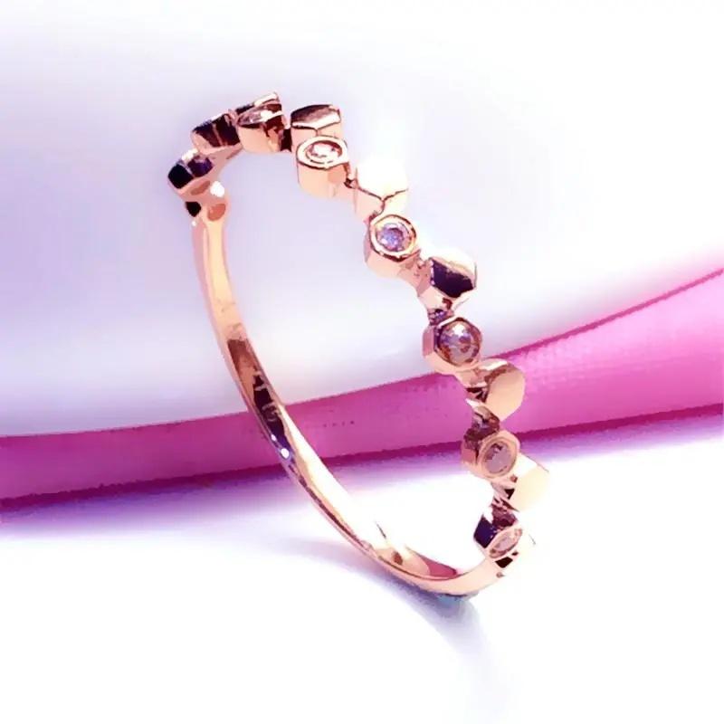 Позолоченное розовым золотом Фиолетовое золото Простое кольцо с точкой из циркона Светлая роскошь Нишевое регулируемое кольцо