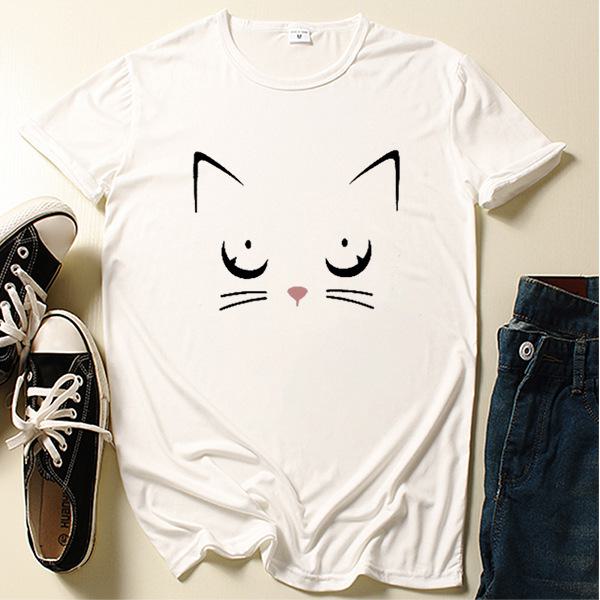 2024 Summer Cat Girl Printed Short Sleeve T-shirt - Casual, Loose Fit Fashion.