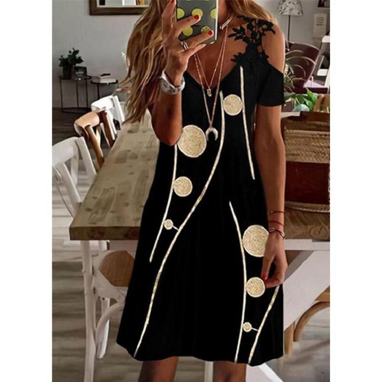 Sommer schulterfrei Blumendruck Sexy Spitze Sommerkleid Damen Lässig Strand Urlaubs Kleid Kurzarm Vestidos Mode Damen