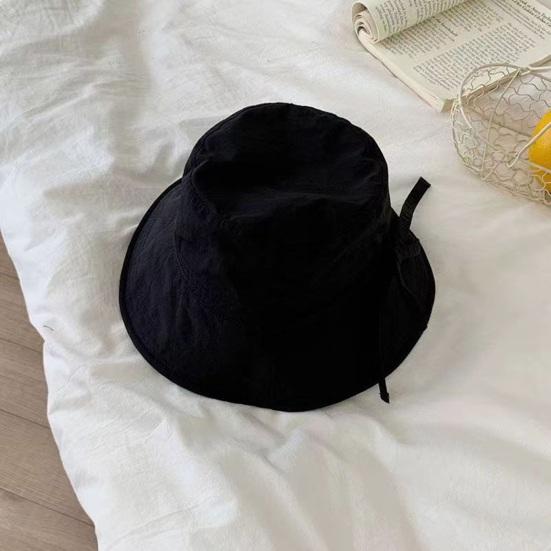 Women Fisherman Hat Lace Up Windproof Fixed Strap Wide Brim Solid Color Sunshade Anti-UV Flat Top Soft Breathable Foldable Basin Hat Lady Summer Cap