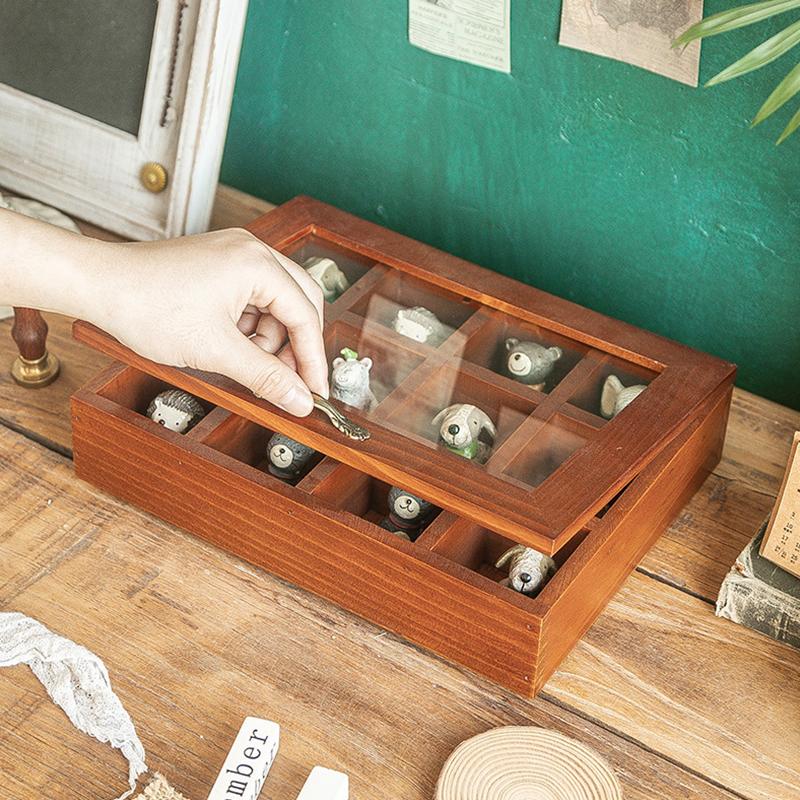 12 rom Ornamenter Massivt tre Klokkeholder Oppbevaringsboks Organizer Stativ Skrivebord Utstillingsmonter Smykker
