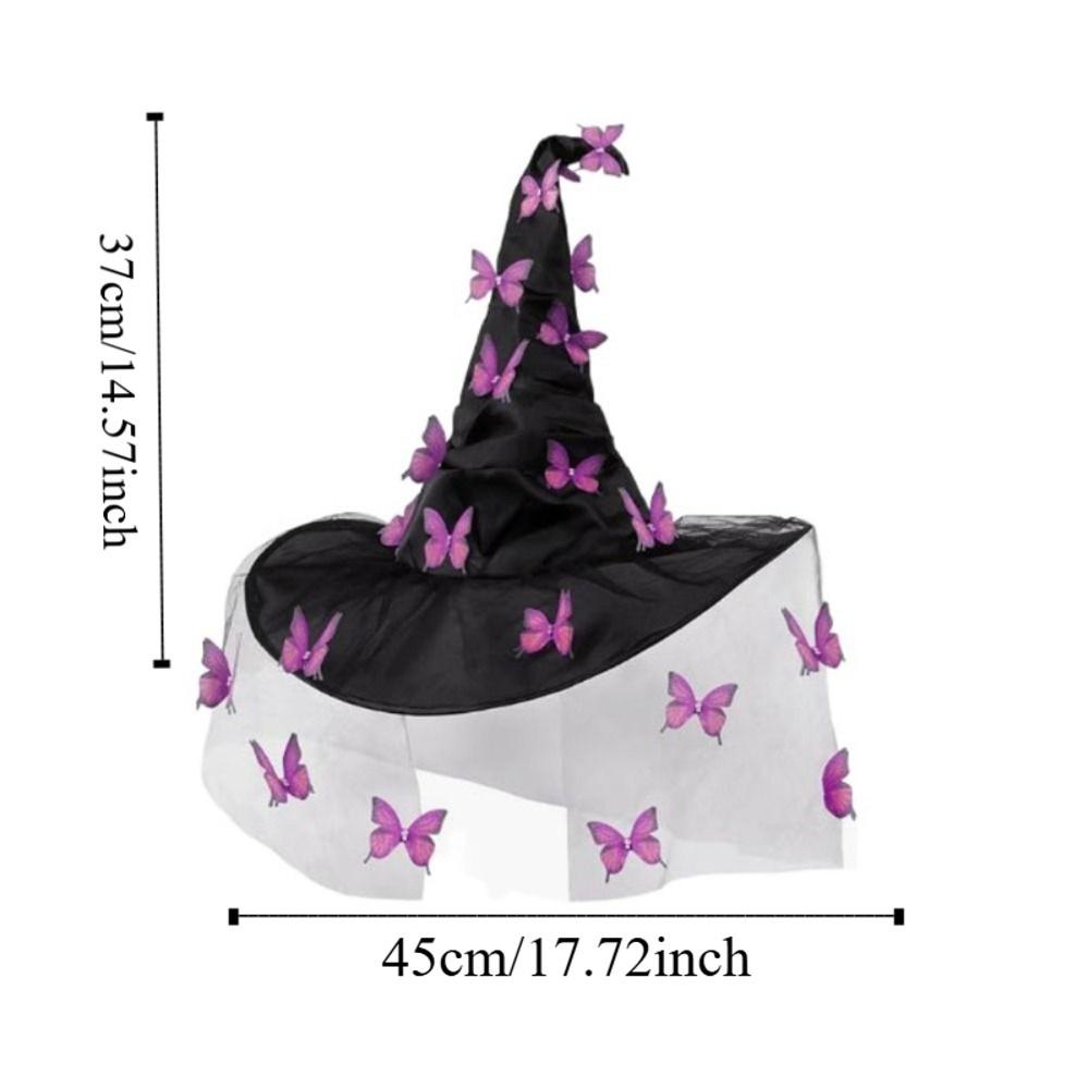 Funny Butterfly Wizard Cap Colorful Halloween Cap with Veil Halloween Witch Hat  Masquerade