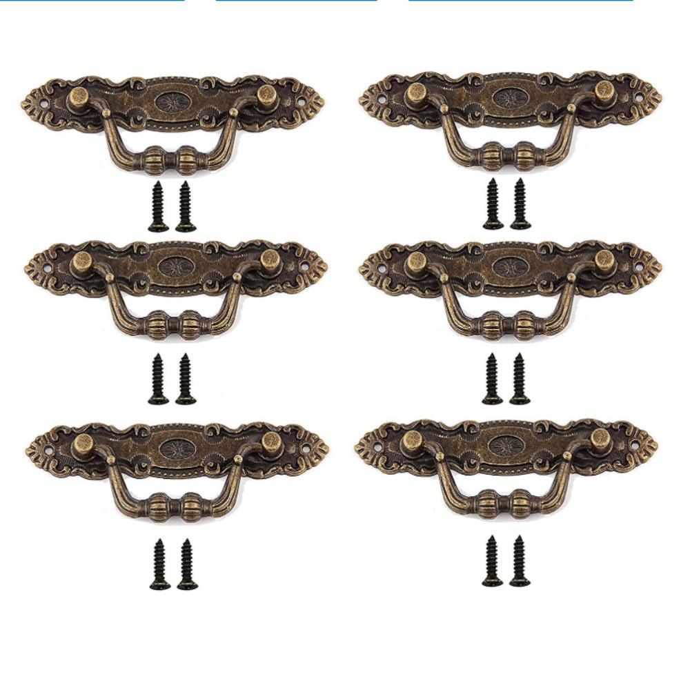 

6 штук винтажных ручек для ящиков из цинкового сплава, в комплекте 12 винтов, ручка для шкафа из цинкового сплава, для мебели, шкафов, комодов, деревянных ящиков Pack of 6