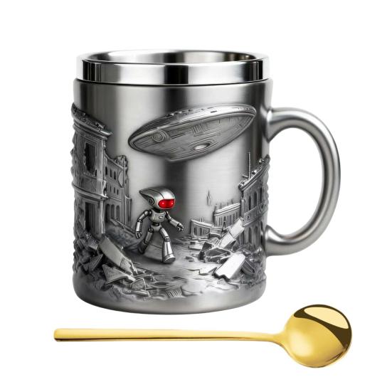 Book Mug 3D Hand-Painted Resin Coffee Mug with Stainless Steel Interior Microwave Dishwasher Safe Literary Cup Unique Gift for Book