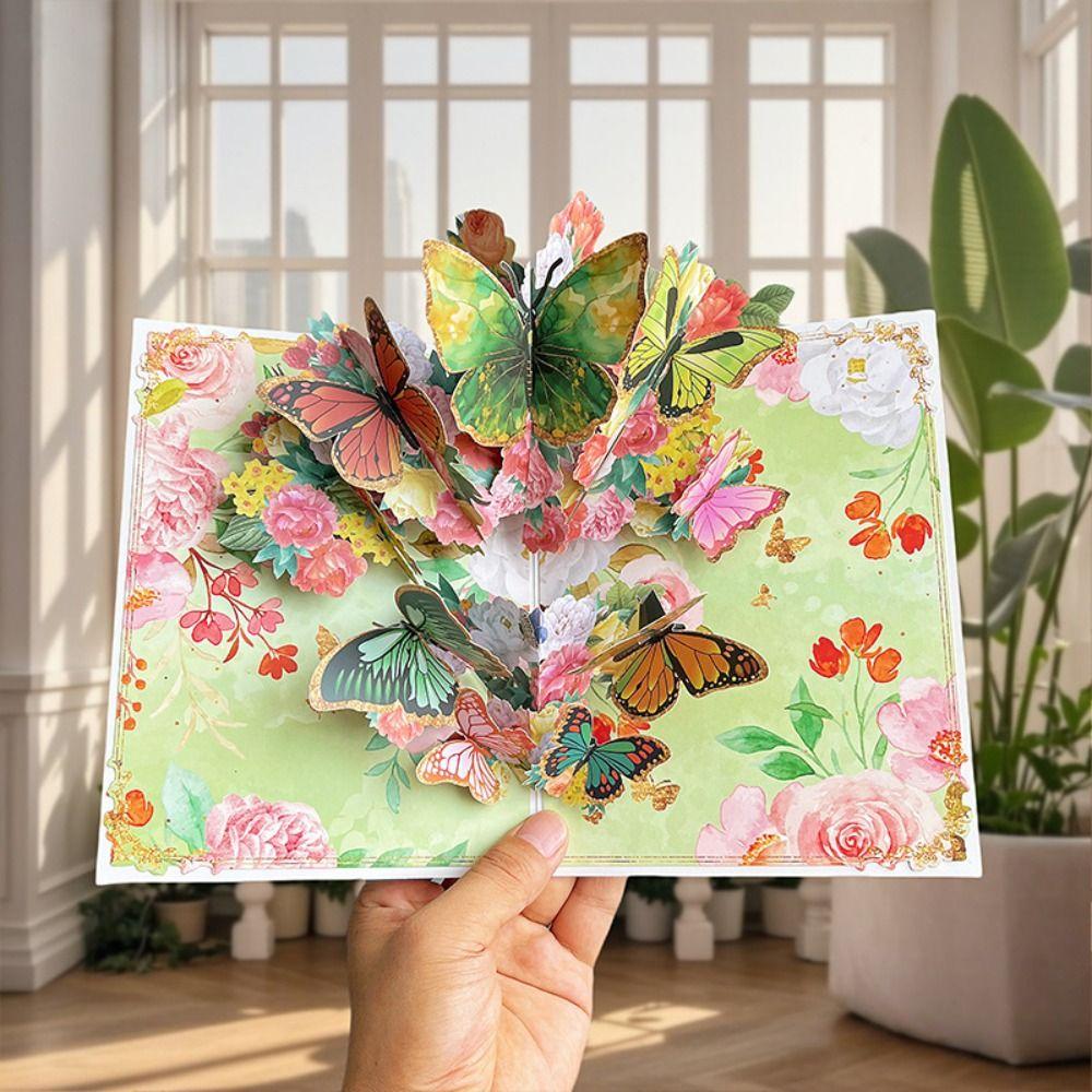 Exquisite 3D Pop up Card Butterfly Ornament Post Card Best Wishes Invitations Congratulation Card Mother's Day