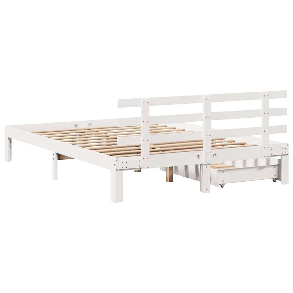 Solid Wood Bed with Drawers White 150x200 cm Pine