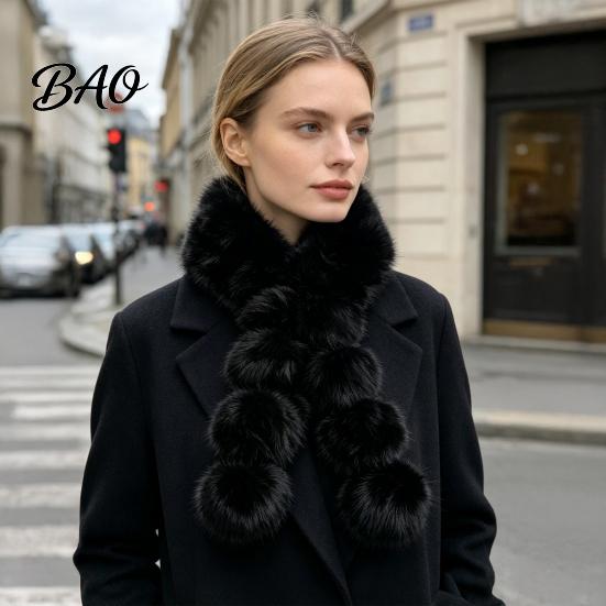 Warm Winter Accessories for Her Women Faux Fur Scarf, Neck Warmer with Magnetic Buckle, Chic Ball Scarf Elegant Draping Design Plush Long Soft Collar