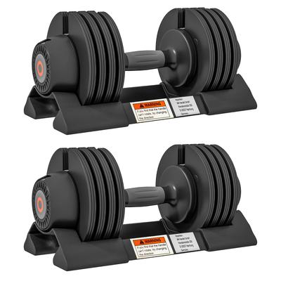 Adjustable Weights Kit with Dumbbell Holder and Non-Slip Grip, In Steel and ABS, 33x16x16 Cm, Black