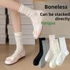Spring/Summer Lightweight Children's Lace-Free Breathable Ear-Notched Padded Stockings with Bubble Edges and Lace Mid-Calf Length Socks