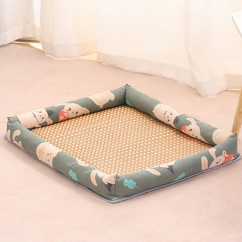 Summer Pet Anti Slip Ice Mat Cool Mat Dog Bed Mat Anti Slip Wear-resistant Linen Cool Breathable Square Dog Bed Rattan Cool Mat S
