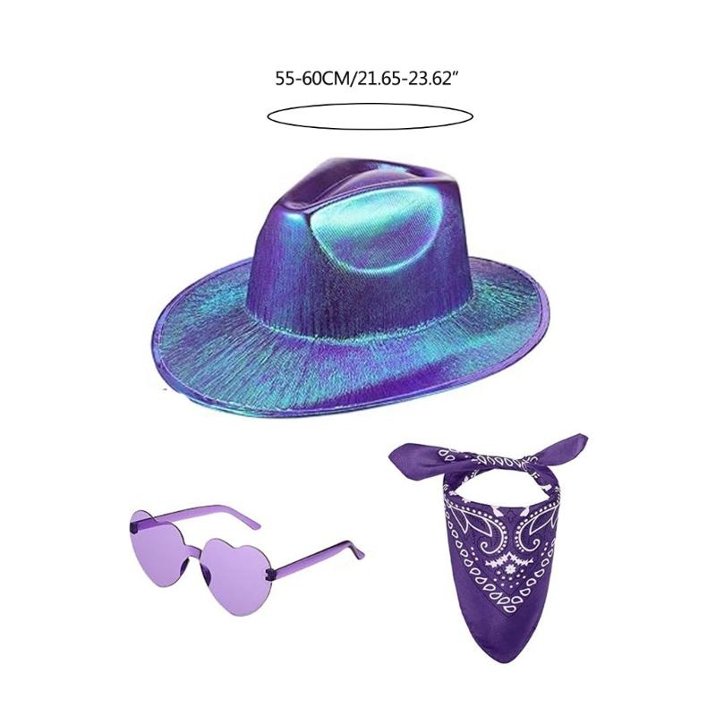 Pack of 3 Carnivals Adult Cowboy Hat with Heart Sunglasses+Cashew Kerchief Adult Fedoras Hat Photography Costume