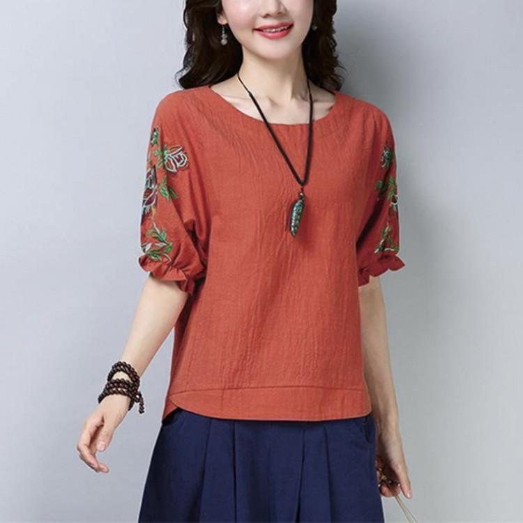 Mărimi Mari M~4XL: Tricou cu mânecă scurtă brodat în stil coreean 2025 pentru femei - Tricou de bază trendy cu efect de slăbire