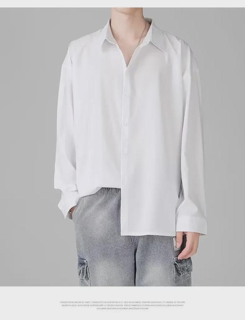 Men's Casual Loose-Fit Long-Sleeve Shirt - Trendy Korean Style for Spring & Autumn