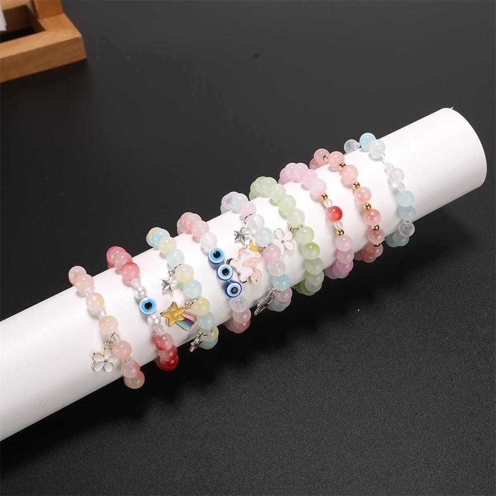600pcs Double Color Jelly Result Round Glass Beads with Elastic Cord Jewelry Scissors Kits for Bracelet Necklace DIY Jewelry