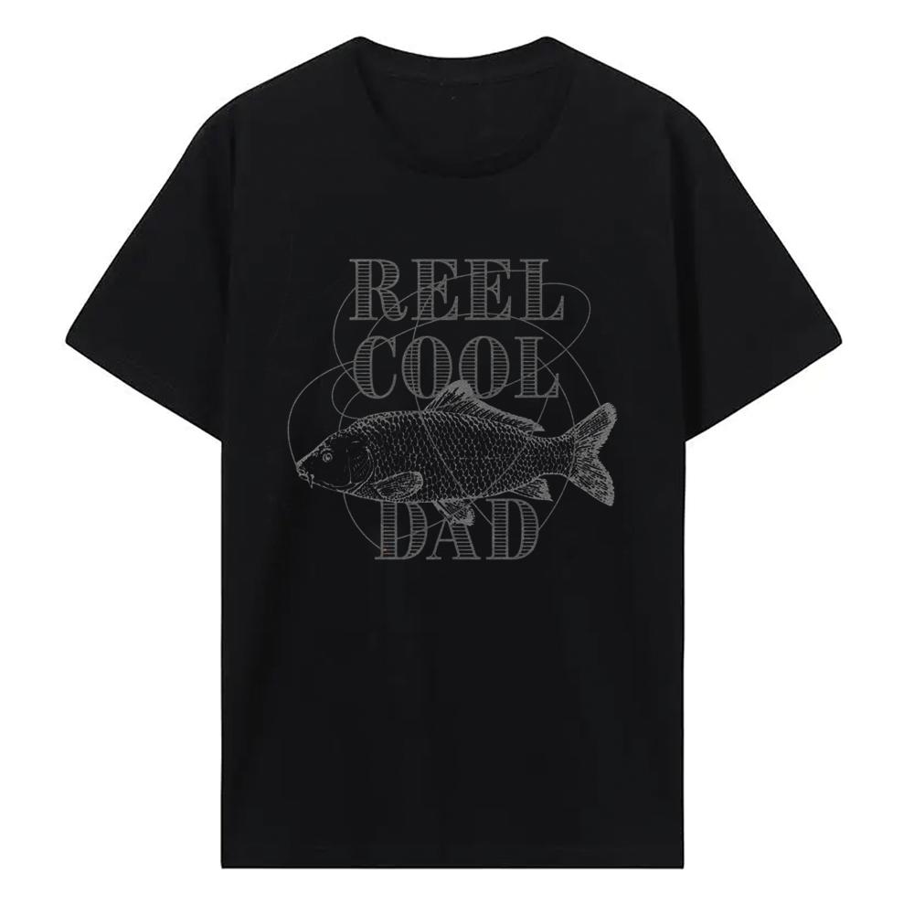 Crazy Dog Dad Fishing Shirts Funny Father's Day Reel Cool Dad Papa Grandpa T-Shirt 100% Cotton Short Sleeve Tops Tees