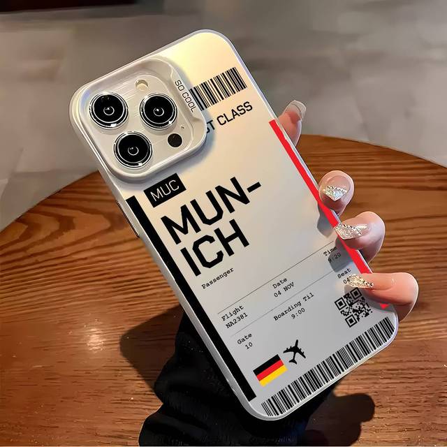 

Germany Plane Travel Ticket Phone Case For iPhone 16 15 14 13 12 11 Plus Pro Max multicolor Aurora laser Shockproof Cover iPhone16PROMAX zomp кольору